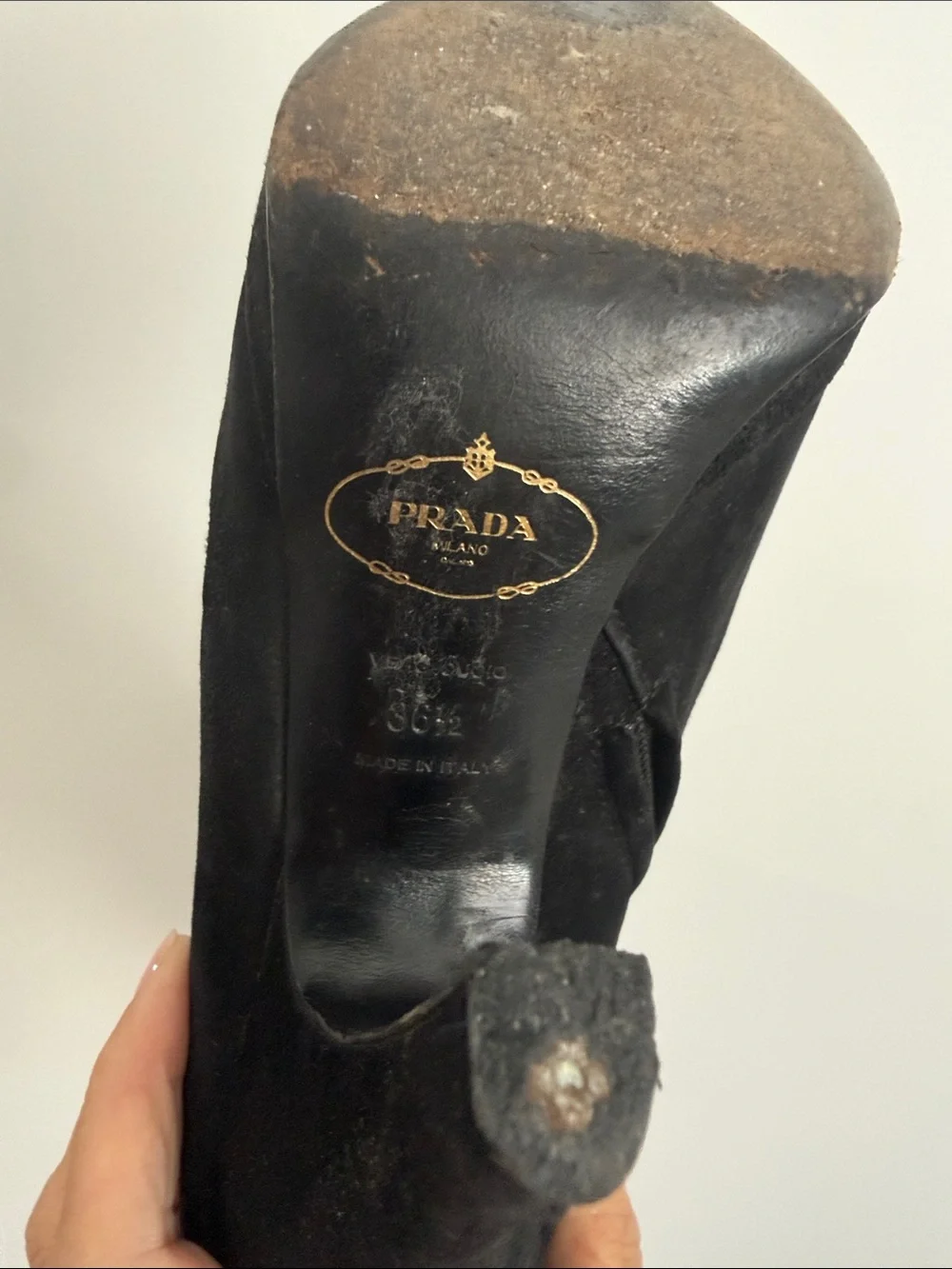 Prada Black Suede Pointed-Toe Ankle Booties